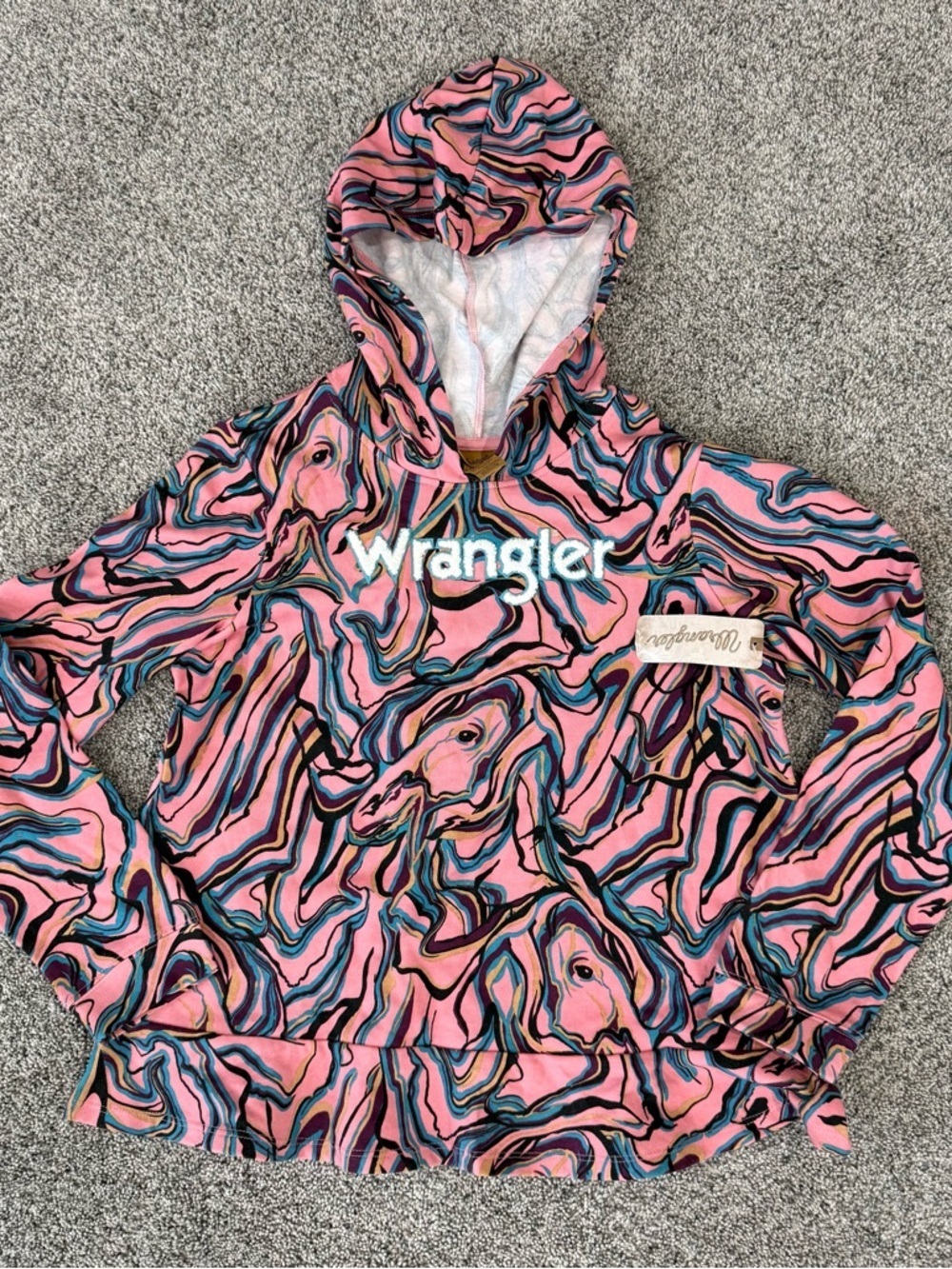 NWT Wrangler Pink Marble Cotton Ruffle Hem Hoodie Western Cowgirl Girl’s XXL